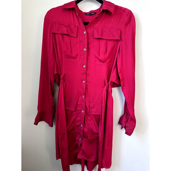 $490 Marissa Webb Red Silk Shirtdress Womens XS Long Sleeve Button Front Dress - Picture 3 of 8